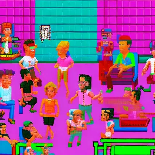 Pixel art gathering of people