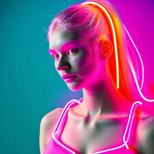 a female with a pink neon light