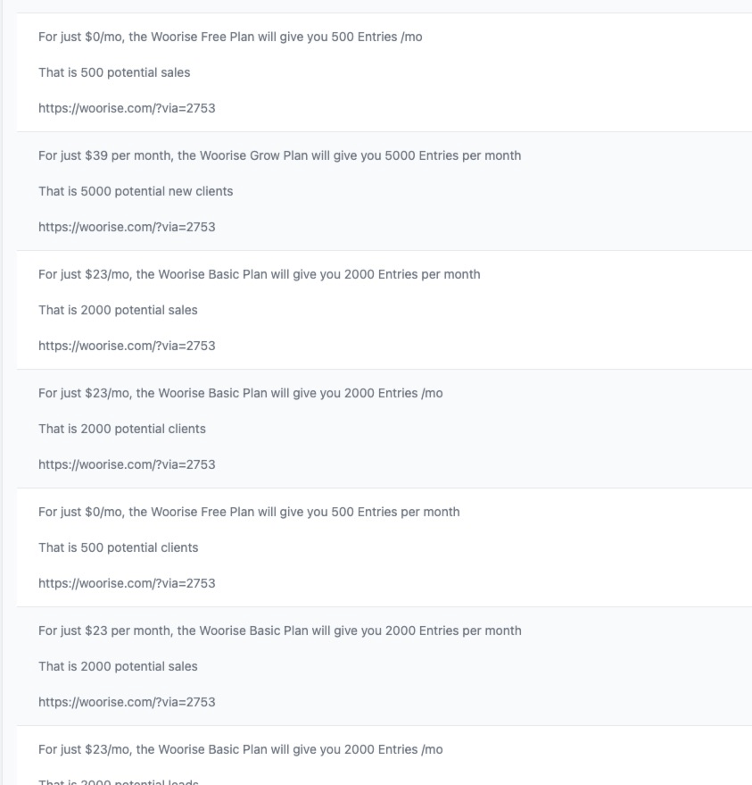 7 Wonderful Affiliate Marketing Content Examples for Woorise using Post Maker 14 Comma Separated Variable output.